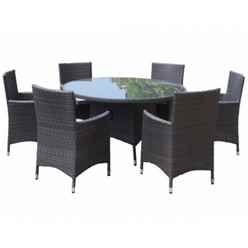 **oos** 6 Seater Marlow Round Dining Set - 140cm Round Glass Top Table With 6 Carver Chairs Incl. Cushions