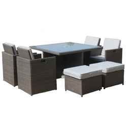 **oos** 8 Seater Marlow Deluxe Cube Set - 125cm Square Table With Parasol Hole - 4 Chairs And 4 Stool/footstools Incl. Cushions : 3 Box Set