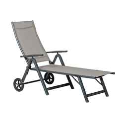 Taupe Wheeled Folding Sun Lounger - Anthracite Frame & Textylene  - Free Next Working Day Delivery (mon-Fri)