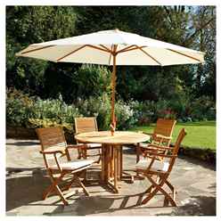 **oos- Not On Sheet So Assume No Return**4 Seater - Dorney Folding Dining Set With Ivory Parasol - Fsc® Dorney Round 120cm Gateleg Table With 4 Fsc® Hamilton Folding Armchairs And 2.5m Parasol - New