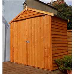 Installed - 4ft X 6ft (1.19m X 1.82m) - Dip Treated Overlap - Apex Garden Shed - Windowless - Double Doors - 10mm Solid Osb Floor Installation Included