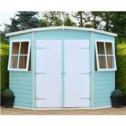 Installed - 7ft X 7ft (2.07m X 2.07m) - Stowe Tongue & Groove - Corner Garden Pent Shed - 2 Windows - Double Doors - 12mm T&g Floor Installation Included