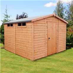 Installed - 10ft X 10ft (2.99m X 2.99m) - Tongue And Groove Security - Apex Garden Wooden Shed - High Level Windows - Single Door - 12mm Tongue And Groove Floor And Roof  Installation Included