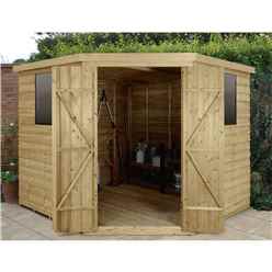 Installed 8ft X 8ft (3.4m X 2.8m) Pressure Treated Overlap Corner Shed With Double Door And 2 Windows - Installation Included