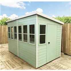 8ft X 6ft (1.83m X 2.39m) - Tongue And Groove - Pent Potting Shed - 2 Opening Windows - Single Door - 12mm Tongue And Groove Floor & Roof