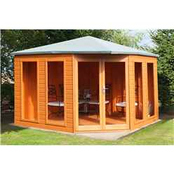 INSTALLED 10ft x 10ft (3.16m x 3.16m) - Premier Corner Wooden Summerhouse - Double Doors - Side Windows - 12mm T&G Walls and Floor INSTALLATION INCLUDED