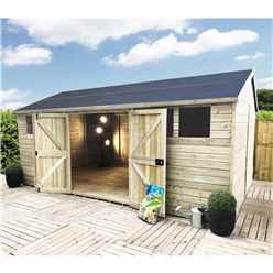 20ft X 10ft Reverse Premier Pressure Treated T&g Apex Workshop + 8 Windows + Higher Eaves & Ridge Height + Double Doors (12mm T&g Walls, Floor & Roof) + Safety Toughened Glass + Super Strength Framing
