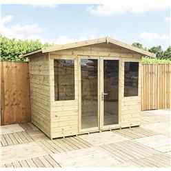 9ft X 7ft Pressure Treated Tongue & Groove Apex Summerhouse With Higher Eaves And Ridge Height + Overhang + Toughened Safety Glass + Euro Lock With Key + Super Strength Framing
