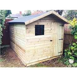 10ft X 8ft Premier Pressure Treated Tongue & Groove Apex - Higher Eaves & Ridge Height + Single Door + Front Window - 12mm Tongue And Groove Walls, Floor And Roof