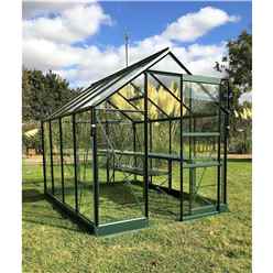 6ft X 8ft Premier Low Threshold Green Metal Frame Greenhouse