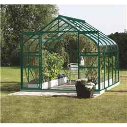 8ft X 14ft Premier Double Doors Green Metal Greenhouse - Curved Eaves