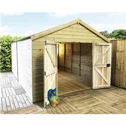 15ft X 14ft Premier Pressure Treated T&g Apex Workshop With Higher Eaves And Ridge Height Windowless And Double Doors (12mm T&g Walls, Floor & Roof) + Super Strength Framing