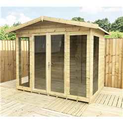 8ft x 6ft Pressure Treated T&G Apex Summerhouse with Higher Eaves and Ridge Height - LONG WINDOWS + Overhang + Toughened Safety Glass + Euro Lock with Key + SUPER STRENGTH FRAMING + EXTRA SIDE WINDOWS