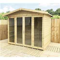 8ft x 7ft Pressure Treated Tongue & Groove Apex Summerhouse - LONG WINDOWS - with Higher Eaves and Ridge Height + Overhang + Toughened Safety Glass + Euro Lock with Key + SUPER STRENGTH FRAMING
