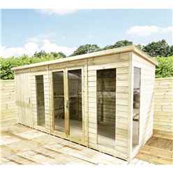 15ft X 6ft Combi Pent Summerhouse + Side Shed Storage - Pressure Treated Tongue & Groove With Higher Eaves And Ridge Height + Toughened Safety Glass + Euro Lock With Key + Super Strength Framing