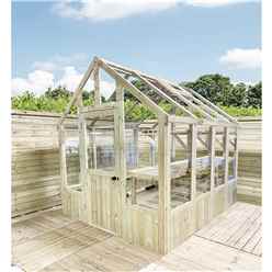 4ft X 6ft Pressure Treated Tongue And Groove Greenhouse - Super Strength Framing - Rim Lock - 4mm Toughened Glass + Bench + Free Install
