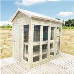 12ft X 6ft Pressure Treated Tongue And Groove Apex Summerhouse - Potting Summerhouse - Bench + Safety Toughened Glass + Euro Lock With Key + Super Strength Framing