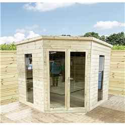 7 x 7 FULLY INSULATED Corner Summerhouse - 64mm Walls, Floor & Roof - 12mm (T&G) + 40mm Insulated EcoTherm + 12mm T&G) - Double Glazed Safety Toughened Windows (4mm-6mm-4mm)+ EPDM Roof + FREE INSTALL