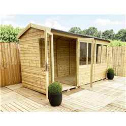 8ft X 26ft Reverse Pressure Treated Tongue & Groove Apex Summerhouse With Higher Eaves And Ridge Height + Toughened Safety Glass + Euro Lock With Key + Super Strength Framing