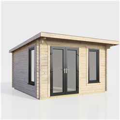 3.6m x 3.0m (12ft x 10ft) Premium 44mm Pent Log Cabin - uPVC Double Doors and Windows - EPDM Rubber Roof Covering - DOORS ON THE LEFT