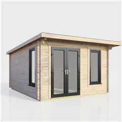 3.6m x 3.6m (12ft x 12ft) Premium 44mm Pent Log Cabin - uPVC Double Doors and Windows - EPDM Rubber Roof Covering - DOORS ON THE LEFT