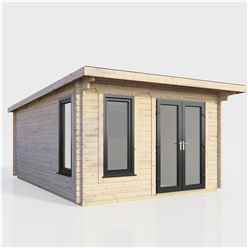 3.6m x 4.2m (12ft x 14ft) Premium 44mm Pent Log Cabin - uPVC Double Doors and Windows - EPDM Rubber Roof Covering - DOORS ON THE RIGHT
