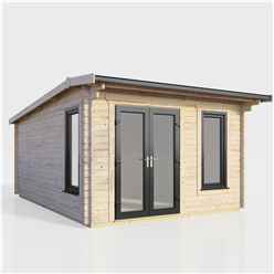 3.6m x 4.2m (12ft x 14ft) Premium 44mm Pent Log Cabin - uPVC Double Doors and Windows - EPDM Rubber Roof Covering - DOORS ON THE LEFT