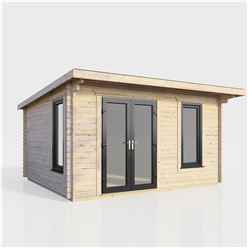 4.2m x 3.6m (14ft x 12ft) Premium 44mm Pent Log Cabin - uPVC Double Doors and Windows - EPDM Rubber Roof Covering - DOORS ON THE LEFT