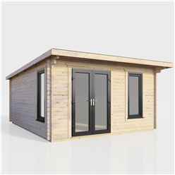 4.3m x 4.3m (14ft x 14ft) Premium 44mm Pent Log Cabin - uPVC Double Doors and Windows - EPDM Rubber Roof Covering - DOORS ON THE LEFT