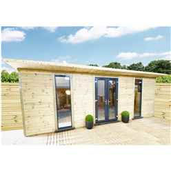3m X 3m (10ft X 10ft) Executive Plus Insulated Pressure Treated Garden Office - Pvc French Doors And Windows - Increased Eaves Height - 64mm Insulated Walls, Floor And Roof + Free Installation