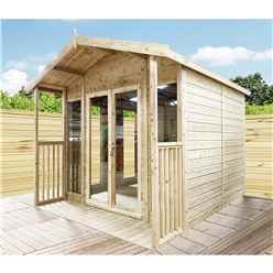 8 X 30 Pressure Treated Tongue And Groove Apex Summerhouse + Overhang + Verandah + Safety Toughened Glass + Euro Lock With Key + Super Strength Framing