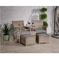 Fixed Companion - Deluxe Rattan Set With Footstools Including Cushions - Free Next Working Day Delivery (mon-Fri)