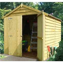 8ft x 6ft  (2.38m x 1.79m) - PRESSURE TREATED - Overlap - Apex Garden Shed - Windowless - Double Doors