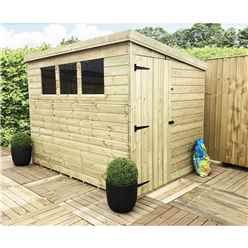 7FT x 5FT Pressure Treated Tongue & Groove Pent Shed + 3 Windows + Side Door + Safety Toughened Glass