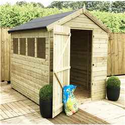 6ft X 4ft Premier Pressure Treated Tongue & Groove Apex Shed With 3 Windows + Higher Eaves & Ridge Height + Single Door + Toughened Safety Glass - 12mm Tongue And Groove Walls, Floor And Roof