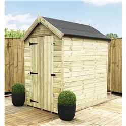 7ft X 5ft Premier Windowless Pressure Treated Tongue & Groove Apex Shed + Higher Eaves & Ridge Height + Single Door - 12mm Tongue And Groove Walls, Floor And Roof