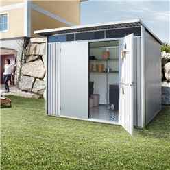 8ft X 7ft Large Metallic Silver Heavy Duty Metal Shed With Double Doors (2.6m X 2.2m)
