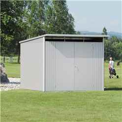 8ft x 10ft Ex Large Silver Metallic Heavy Duty Metal Shed With Double Doors (2.6m x 3m)