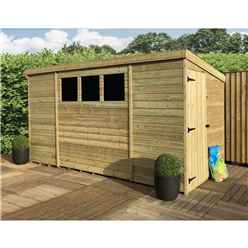 14ft X 8ft Pressure Treated Tongue & Groove Pent Shed + 3 Windows + Single Door On The End + Safety Toughened Glass
