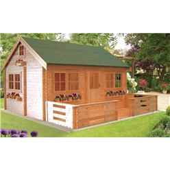 3.89m X 5.49m Log Cabin With 3 Rooms - 44mm Wall Thickness