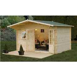 4m X 3m Apex Log Cabin With Double Doors And An Apex Overhang Roof (34mm Wall Thickness) **includes Free Shingles**