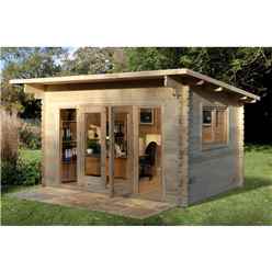 4m X 3m Log Cabin With A Pent Roof And Large Front Windows (44mm Wall Thickness)  **includes Free Shingles**