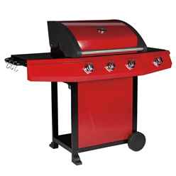 Red Classic 300 Steel Trolley Bbq - 3 Burner With Black Powder Coated Hood & Side Burner - Next Working Day Delivery (mon-Fri)