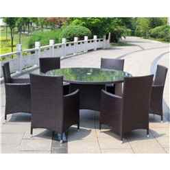 Naples 6 Seater Round Dining Set - 140cm Round Glass Top Table With 4 Carver Chairs Incl. Cushion - Free Next Working Day Delivery (mon-Fri)