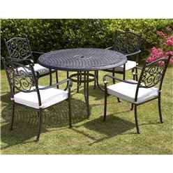 ** Oos ** 4 Seater Versailles 124cm Round Table With 4 Stacking Chairs Incl. Cushion - Free Next Working Day Delivery (mon-Fri)