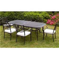 **oos** 6 Seater Versailles Rectangular Set - 214cm X 108cm Rectangular Table With 6 Stacking Chairs Incl. Cushions - Free Next Working Day Delivery (mon-Fri)