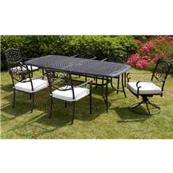 **oos** 6 Seater Versailles Rectangular Swivel Set - 214cm X 108cm Rectangular Table With 2 Swivel Chairs And 4 Stacking Chairs Incl. Cushions - Free Next Working Day Delivery (mon-Fri)