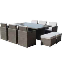 **oos** 10 Seater Marlow Deluxe Cube Set - 195cm X 125cm Rectangle Table With Parasol Hole - 6 Chairs And 4 Stool/footstools Incl. Cushions : 4 Box Set