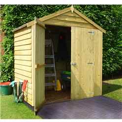 INSTALLED 4ft x 6ft (1.19m x 1.79m) - Overlap Pressure Treated - Apex Garden Shed - Windowless - Double Doors - 10mm Solid OSB Floor INSTALLATION INCLUDED