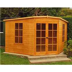 Installed 10ft X 10ft (2.99m X 2.99m) - Premier Corner Wooden Summerhouse - 2 Opening Windows - 12mm T&g Walls - Floor - Roof Installation Included